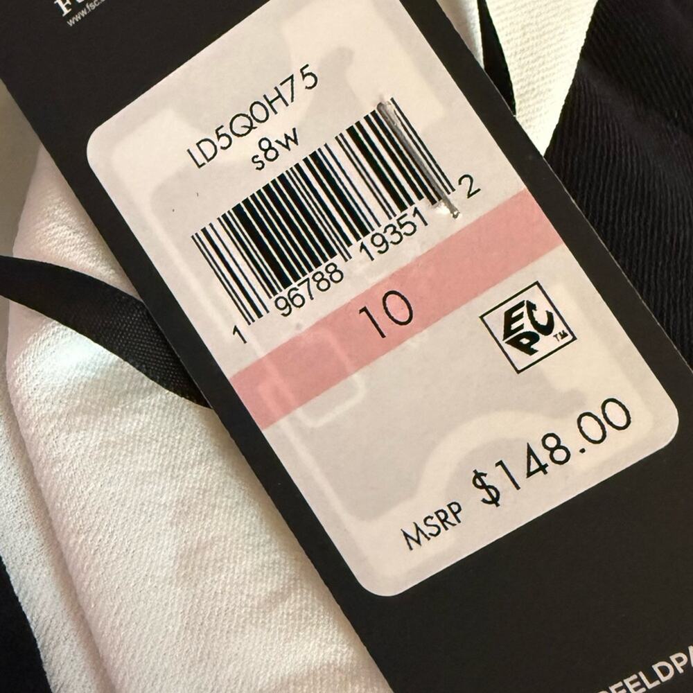 KARL LAGERFELD PARIS Women's V-Neck Sleeveless Dress White Black Sz 10 - Picture 5 of 6